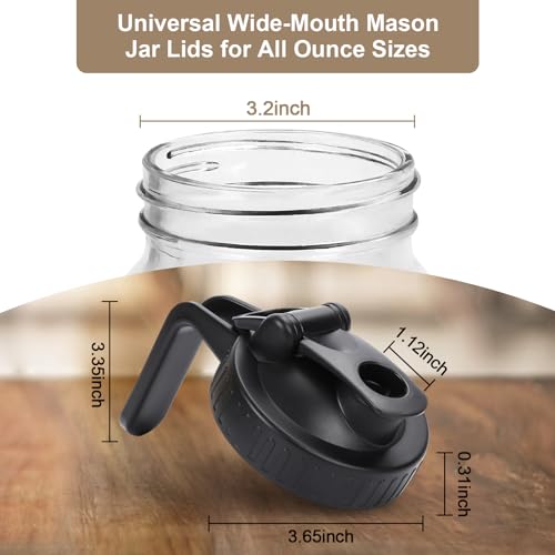 Wide Mouth Mason Jar Pour Spout Lid - 2 Pack Black Airtight Pour Spout Lid with Handle, Turns your Mason Jar into Pitcher, BPA Free & Durable Flip Cap Lids Easy to Clean Fit for Canning Jars - color: Black, size: Wide Mouth 2Pack