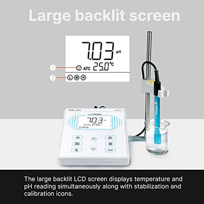 Apera Instruments, LLC-AI501 PH700 Benchtop Lab pH Meter, 0.01 pH Accuracy, 1-3 Points Auto Calibration, 3-in-1 pH/Temp. Electrode - style: pH