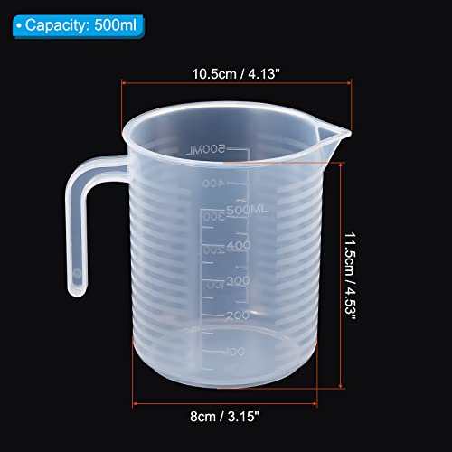 PATIKIL Graduated Beaker, 500ml PP Plastic Liquid Measuring Cup Double Sided Graduations with Handle Lid and Spout for Lab Kitchen Home - size: 500ml