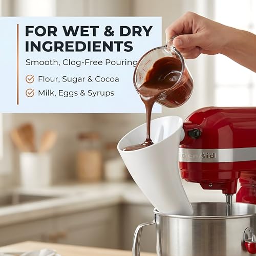 ZOFINA™ Flour Funnel for KitchenAid 6 Qt Bowl-Lift Stand Mixer RKSM60 + Cord Organizer | Mess-Free Pouring Attachment | No-Spill Baking, Food-Grade | Easy Pour & Dishwasher Safe