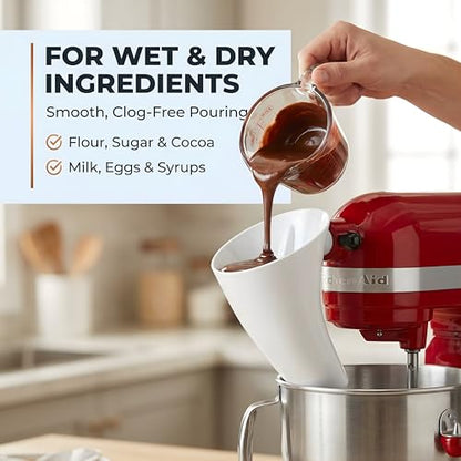 ZOFINA™ Flour Funnel for KitchenAid 6 Qt Bowl-Lift Stand Mixer RKSM60 + Cord Organizer | Mess-Free Pouring Attachment | No-Spill Baking, Food-Grade | Easy Pour & Dishwasher Safe