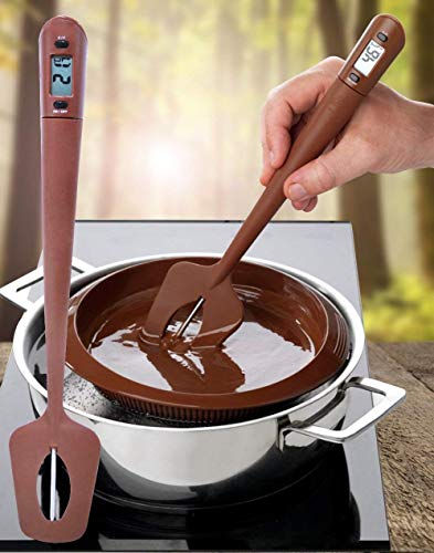 HUOZHI Digital LCD Candy Spatula Thermometer, Instant Read Meat & Candy Thermometer Temperature Reader & Stirrer in One BPA Free Food Grade Silicone - color: Brown