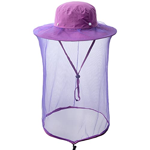 Mosquito Head net hat face Shield Fishing Cap bee Beekeeping Beekeeper Veil Hats for Men Women - color: Purple