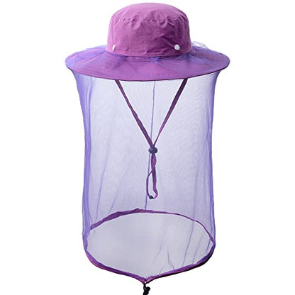 Mosquito Head net hat face Shield Fishing Cap bee Beekeeping Beekeeper Veil Hats for Men Women - color: Purple