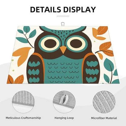 Cute Cartoon Owl and Leaf Dish Drying Mat for Kitchen Counter Microfiber Absorbent Reusable Washable 18x24in - color: Cute Cartoon Owl And Leaf