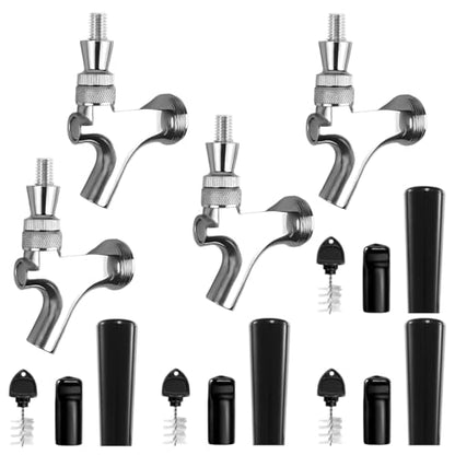 4 Sets All 304 Stainless Steel Beer Tap Faucet Kit - Draft Beer Dispenser with Handle, Spout Cover & Cleaning Brush for Kegerator Home Bar (All Stainless Steel Construction) (4)