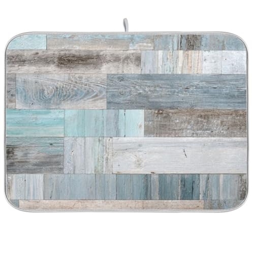 Dish Drying Mat for Kitchen Farmhouse Barn Door Rustic Wooden Counter 16 x 18 inch-Absorbent Microfiber Dish Mat, Reversible Drying Pad Dish Drainer Rack Mats for Countertop Fast Dry - color: Barn, size: 16x18in