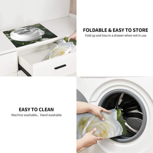 White Rose Dish Drying Mat for Kitchen Counter, Absorbent Microfiber Drainer Mats, Non-slip Kitchen Draining Mat for Coffee Machine Dish Rack Pad 18"x16" Dish Drainer Pad - color: White Rose