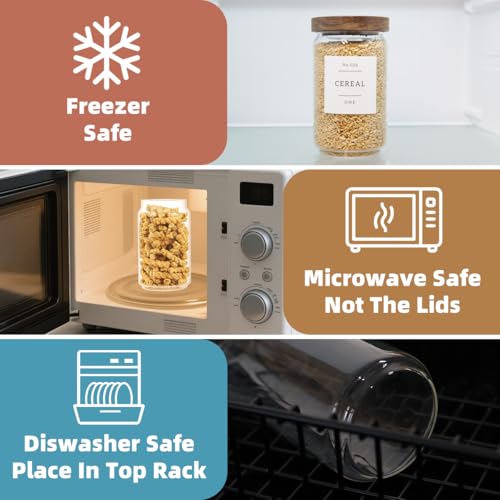 6 Pack Glass Canisters with Airtight Acacia Lids and 132 Kitchen Pantey Labels Preprint - 24 Fl Oz Borosilicate Glass Pantry Storage Jars Containers with Wooden Lids for Tea,Sugar,Cookie,Coffee,Candy - size: 24oz-6 Pack
