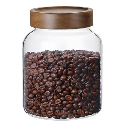 50 Fl oz/1500 ml Clear Glass Jar with Airtight Wooden Screw on Lid, Glass Pantry Canister for 500g Coffee Beans, Kitchen Food Storage Containers for Rice,Flour,Pasta,Sugar,Honey,Tea, Spice,Cereal - size: 1*1500ml