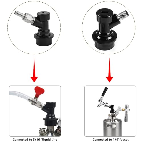 2 PCS Ball Lock Keg Fittings Beer Corny Keg Liquid Connectors with Stainless Steel 1/4" Liquid Barb and MFL Thread Swivel Nuts for Homebrew with 2 Hose Clamps
