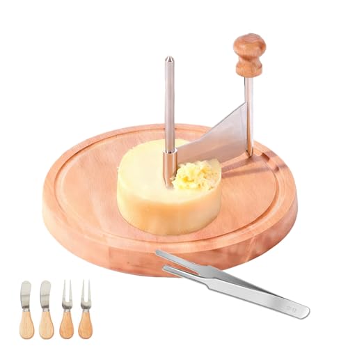 Wooden Cheese Curler Cutter, Stainless Steel Cheese Shaver for Cheese Wheel and Chocolate Block, Manual Cheese Slicer Tools Set with Tweezer for Home Kitchen Commercial Dessert Restaurant Cafe