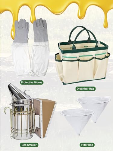 30 PCS Beekeeping Supplies, Beekeeping Tool Kit | Includes Bee Smoker, 5 Gallon Honey Bucket, Queen Bee Cage, Bee Hive Feeder, Beehive Tools for Beginners and Beekeepers