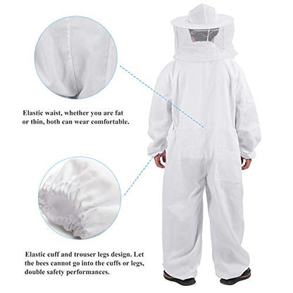 HEEPDD Beekeeping Suit XL Full Body Protective Outfit Ventilated Round Veil for Hive Inspection and Honey Harvesting 99.9% Sting Breathable Mesh Design Summer Beekeeping Safety - color: XL