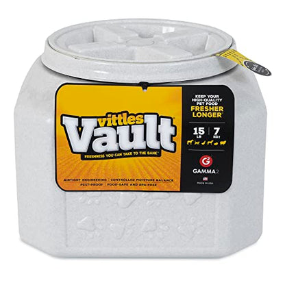 Gamma2 Vittles Vault Dog Food Storage Container with Airtight Lid, holds up to 10-15 Pounds of Dry Pet Food, Cat Kibble and Bird Feed, BPA Free, Made in USA, Without Scoop