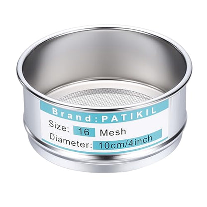 PATIKIL 16 Mesh(1.25mm) Lab Sieve, 3.9"(10cm) Diameter Sifting Screen 304 Stainless Steel Wire Cloth Fine Mesh Sieve for Industrial Laboratory Home Soil Sifter Dry Sift Screens Hash - size: 16 Mesh(1.25mm)/3.9"