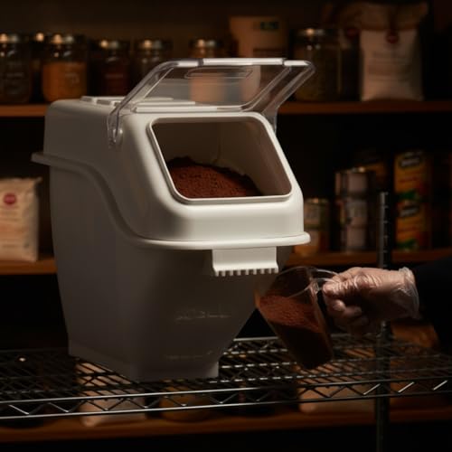 TrueCraftware- 5 Gallon Shelf Ingredient Bin (80 Cups) White Storage Container with Clear Flip Top Lid &Measuring Scoop-Stackable Plastic Food Pantry Organizer for Flour Sugar - size: 5 Gallon