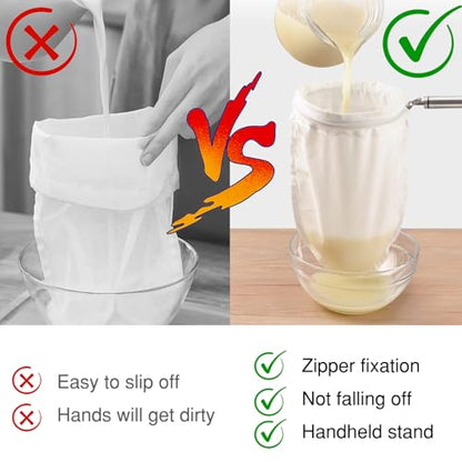 FATCAT Fine Mesh Cheese Cloth, Fine Mesh Strainer Bags, Nut Milk Bag, Cheesecloth for Straining (M-Size*5/ Excluding Bracket) - color: Strainer Bag*5, size: M
