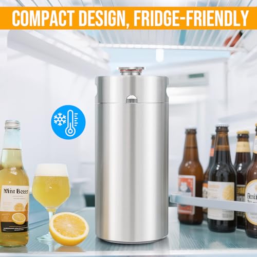 128oz Mini Keg Growler, Stainless Steel Mini Beer Keg, Silver Carbonated Beer Growler Mini Kegerator with Seal Knob Cover & Beer Hose, Portable Beer Keg Growler for Home Brewing