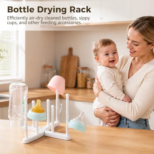 2 Pcs Collapsible Bottle Drying Rack, Multi-Functional Plastic Water Bottle Drainer for 8 Cups, Foldable Cup Drying Rack Counter Organizer for Kitchen, Office