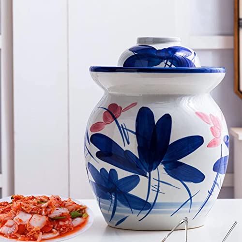 Vintage Traditional Ceramic Pickle Jar Fermentation Crock with Water Seal 5kg, Chinese Fermenting Tank for Kimchi Sauerkraut Pickles