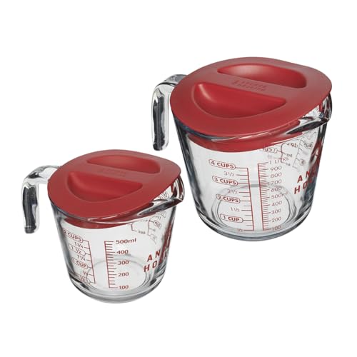 Anchor Hocking Lidded Measuring Cup Set (2-Piece, 2-Cup & 4-Cup with Red Lids, dishwasher safe) - style: 2pc Set with Lids