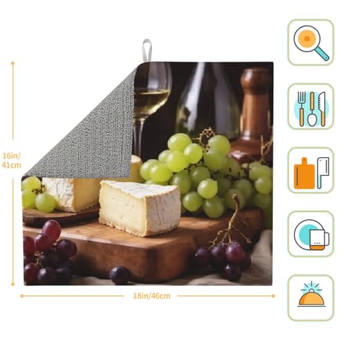White Wine Cheese Cake Grapes Dish Drying Mat for Kitchen Counter, Absorbent Microfiber Drainer Mats, Non-slip Kitchen Draining Mat for Coffee Machine Dish Rack Pad 18"x16" Dish Drainer Pad - color: White Wine Cheese Cake Grapes