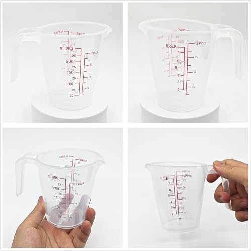 Plastic Measuring Cup 2Pcs 250/500ML Measuring Mug 8/16oz with Handle Graduated Pitcher for Baking Flour Oil Powder Cooking Kitchen Measure Container (250+500ML) - color: 250+500ML