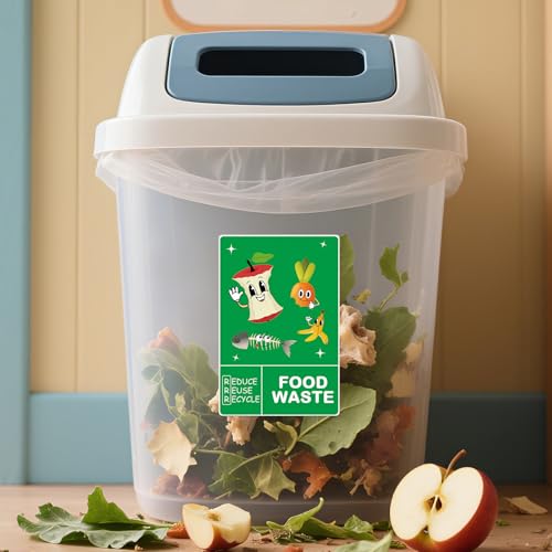 ASUNO Food Waste Recycling Stickers for Bins 150 × 100 mm Trash Vinyl Funny Waterproof Removable Labels Self Adhesive Decals for Home Kitchen Business Outdoor Indoor 12 Pack