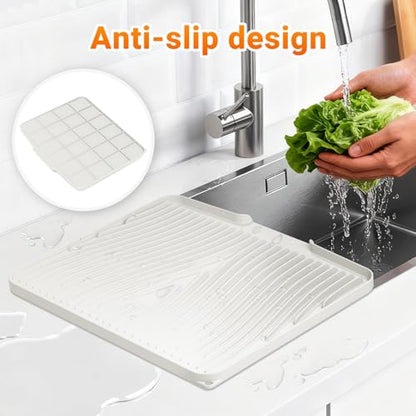 Silicone Dish Drying Mat for Kitchen counter, 15.8"x13" Extra Large Non-Slip Drain Pad with Built-in Drainage, Heat Resistant Dishwasher Safe, Cream - color: Cream, size: 15.8" x 13"
