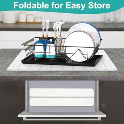 3 Pcs Large Stone Dish Drying Mat for Kitchen Sink Counter Dish Pads Diatomaceous Earth Mats Quick Fast Drying Stone Mat Diatomite Absorbent Tray Dry Matt Kitchen Countertop Dishes Drainer Mat - color: White