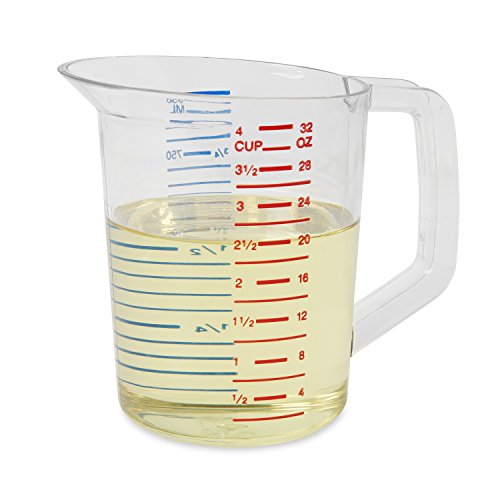 Rubbermaid Commercial Products Bouncer Clear Measuring Cup 4-Cup/1-Quart Clear Strong Food Grade Easy Read for Liquid/Dry Ingredients for Home/Professional Kitchen (Pack of 6) - size: 1 Qt (Pack of 6)