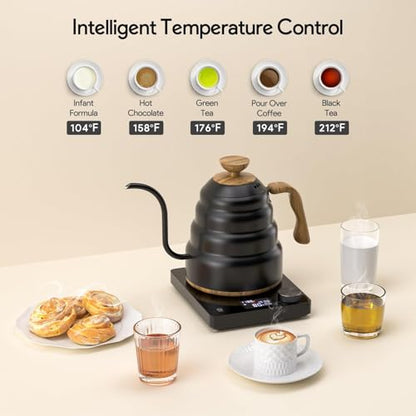 Electric Gooseneck Kettle, 30oz/0.9L Intelligent Temperature Control, Quick Heating, 304 Stainless Steel for Pour Over Coffee, Brew Tea, Boil Hot Water, 1000W （Black） - color: Black