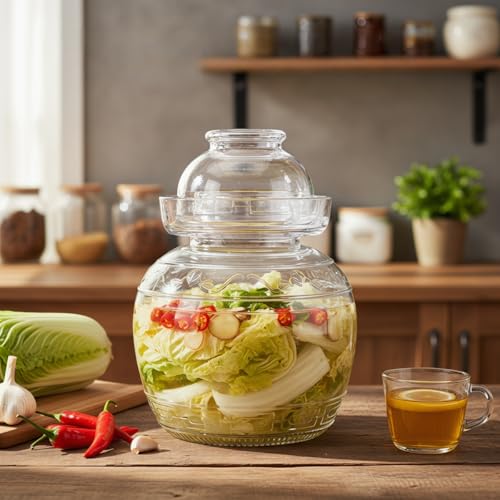 Fermentation Jar, 1.5 Liter Glass Pickle Jar with Water Seal Lid | Clear Glass, Food Grade, Fermentation Kit for Making Pickles Kimchi, Sauerkraut