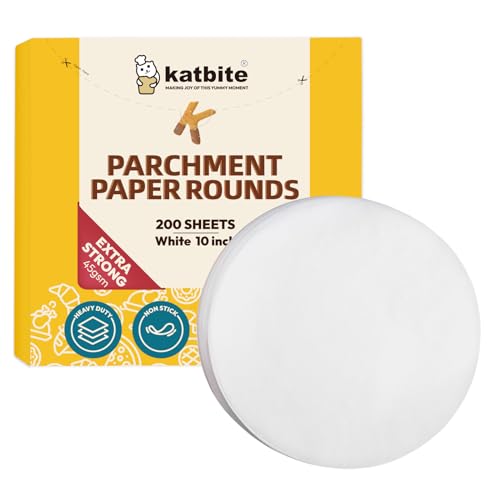 Heavy Duty Baking Parchment Paper Rounds 200 Pcs 10 Inch, Katbite 6" 7" 8" Available, Uses for Cake Baking, Air Fryer Liners - size: 8inch