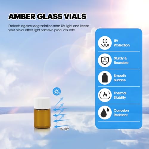 12PCS 2ml Amber Glass Vials with White Screw Caps and Plastic Stoppers, 1/2 Dram Leak-Proof Small Liquid Sample Bottles for Essential Oils, Perfumes, Reagents - color: AMBER, size: 2ml
