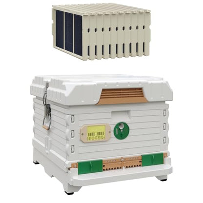 Apimaye Ergo Insulated Bee Hive Set with Plastic PRO Frames with Premier Double Wax Foundations (Single Deep) (White Body Green Entrance)