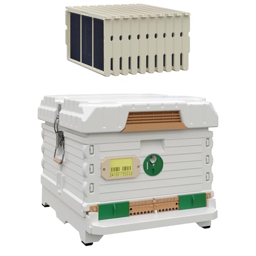 Apimaye Ergo Insulated Bee Hive Set with Plastic PRO Frames with Premier Double Wax Foundations (Single Deep) (White Body Green Entrance)