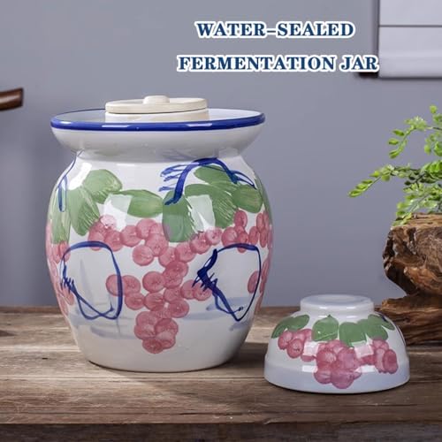 Creative Grape Pattern Kimchi Jar, Thickened Ceramic Fermentation Tank, Traditional Water-Sealed Pickling Crock, Wide Mouth Design(1.5kg/52.9oz) - size: 1.5kg/52.9oz