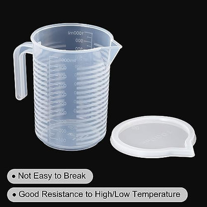 PATIKIL Graduated Beaker, 1000ml PP Plastic Liquid Measuring Cup Double Sided Graduations with Handle Lid and Spout for Lab Kitchen Home - size: 1000ml