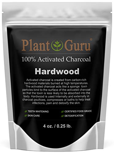 Plant Guru Activated Charcoal Powder 4 oz. HARDWOOD - Food Grade Kosher Non-GMO - Teeth Whitening, Facial Mask and Soap Making. Promotes Natural Detoxification and Helps Digestion