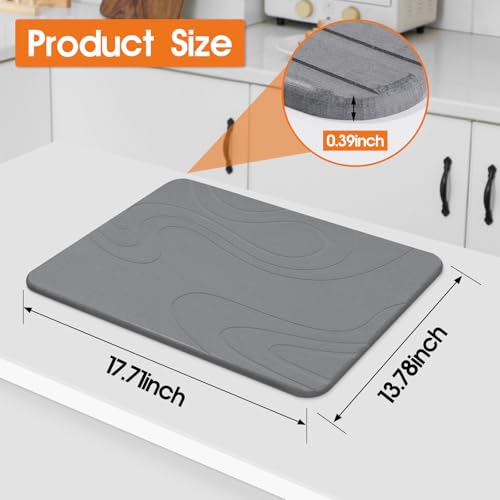 Snuggery Stone Drying Mat for Kitchen Counter - 18"x14" Dirt-Resistant Quick Drying Fast Absorbent Non-Slip Diatomite Mat, Natural Diatomaceous Earth Dish Drying Pad for Dish Rack(Dark Grey) - size: 18" x 14"