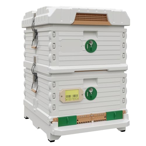 Apimaye Ergo Insulated Tan Double Brood Box Beehive Set (White Body Green Entrance)