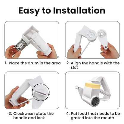 Cheese Grater with Handle, Rotary Cheese Grater,Vegetable, Chocolate, Hard Cheese & Nut Grater,White - color: White