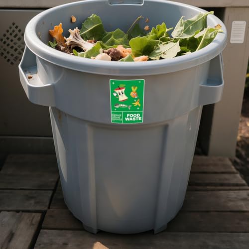 ASUNO Food Waste Recycling Stickers for Bins 150 × 100 mm Trash Vinyl Funny Waterproof Removable Labels Self Adhesive Decals for Home Kitchen Business Outdoor Indoor 12 Pack