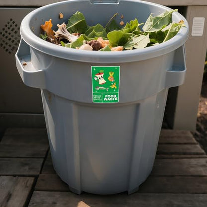 ASUNO Food Waste Recycling Stickers for Bins 150 × 100 mm Trash Vinyl Funny Waterproof Removable Labels Self Adhesive Decals for Home Kitchen Business Outdoor Indoor 12 Pack