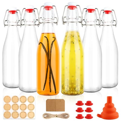 6 Pack 12 oz Swing Top Glass Bottles, 375 ML Flip Top Brewing Bottles with Airtight Stopper for Vanilla Extract, Kombucha, Beer, Kefir, Mead - size: 12oz
