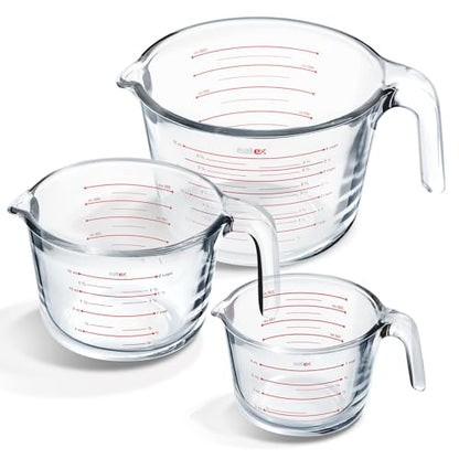 Eatex Glass Measuring Cups Set of 3 - Liquid Measuring Cups, Glass Measuring Cup Set - 1,2,4 Cup Measuring Cup - Dishwasher Oven, Microwave Safe Measure Cups - size: Set of 3