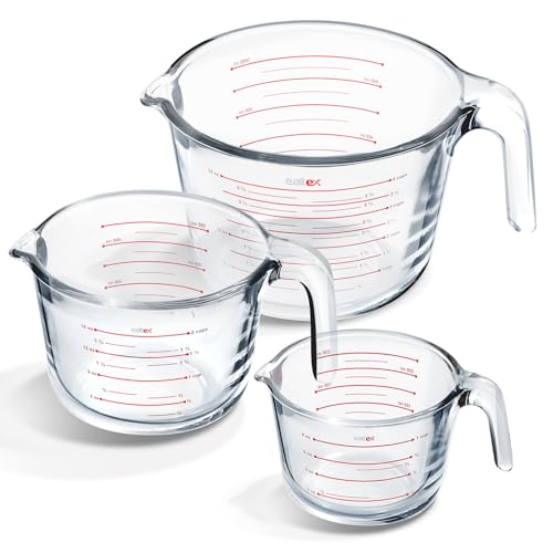 Eatex Glass Measuring Cups Set of 3 - Liquid Measuring Cups, Glass Measuring Cup Set - 1,2,4 Cup Measuring Cup - Dishwasher Oven, Microwave Safe Measure Cups - size: Set of 3
