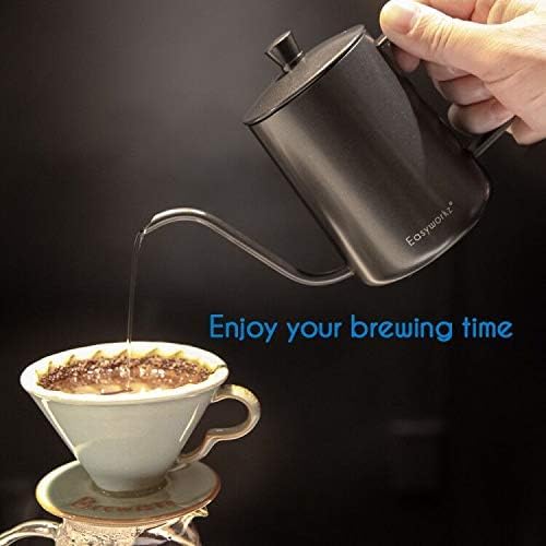 Easyworkz Gage Gooseneck Pour Over Coffee Kettle 20 oz Stainless Steel Hand Drip Coffee Pot with Long Narrow Spout - color: Black